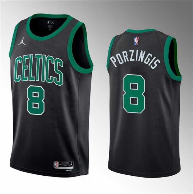 Men%27s Boston Celtics #8 Kristaps Porzingis Black 2023 Draft Statement Edition Stitched Basketball Jersey Dzhi